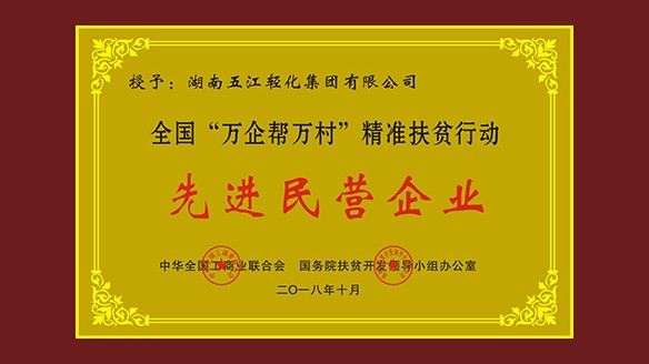 AGIN games集团荣获“全国‘万企帮万村’精准扶贫行动先进民营企业”荣誉称号
